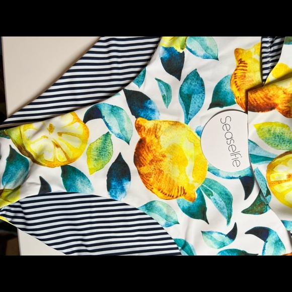 Never Worn SeaSelfie Two Piece Bathing Suit size Medium Lemon Reversible - Picture 4 of 6